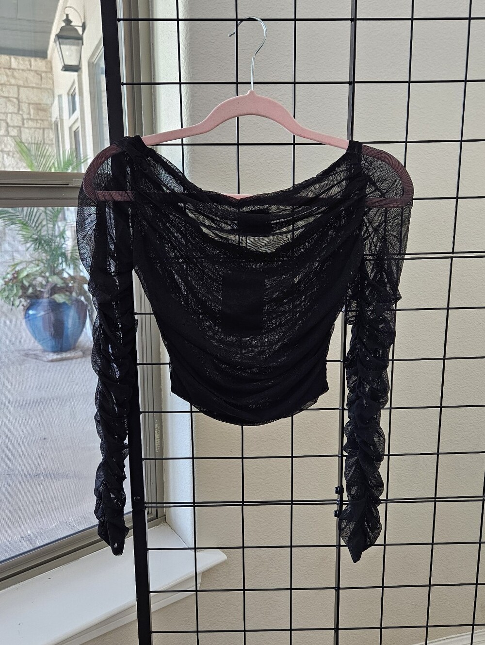 Princess Polly Black Sheer Ruched Long-Sleeve Women's Top